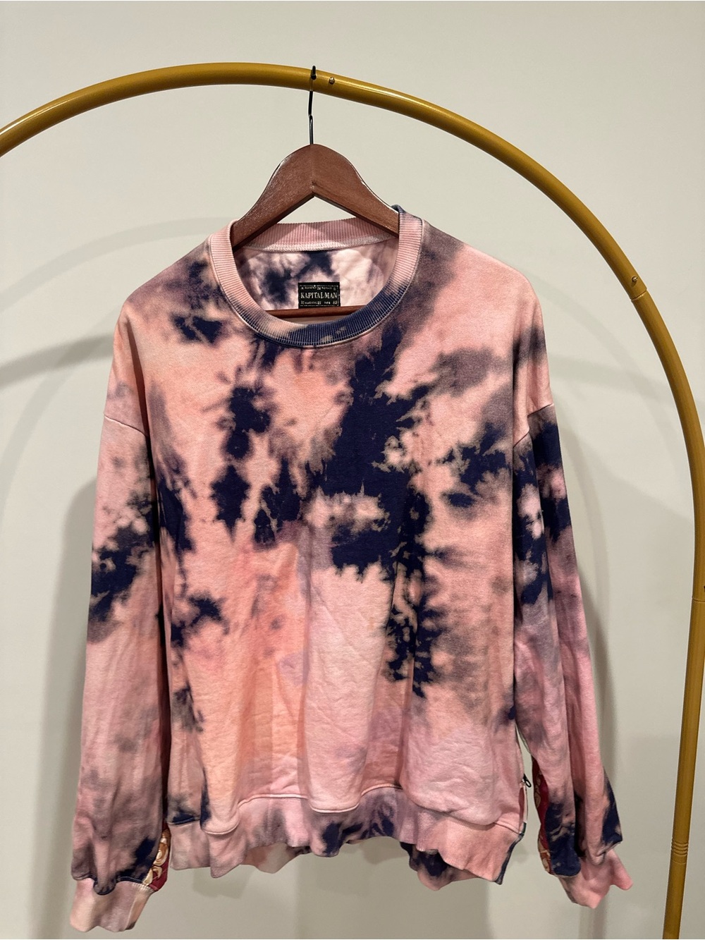 Kapital Pink and Navy Tie-Dye Crewneck Sweater Virgin Mary ashbury dyed